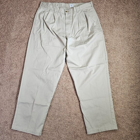 L.L. Bean Other - Vintage LL Bean Pleated Chino Pants Mens Tag 38x32 Act 36x31 Beige Read